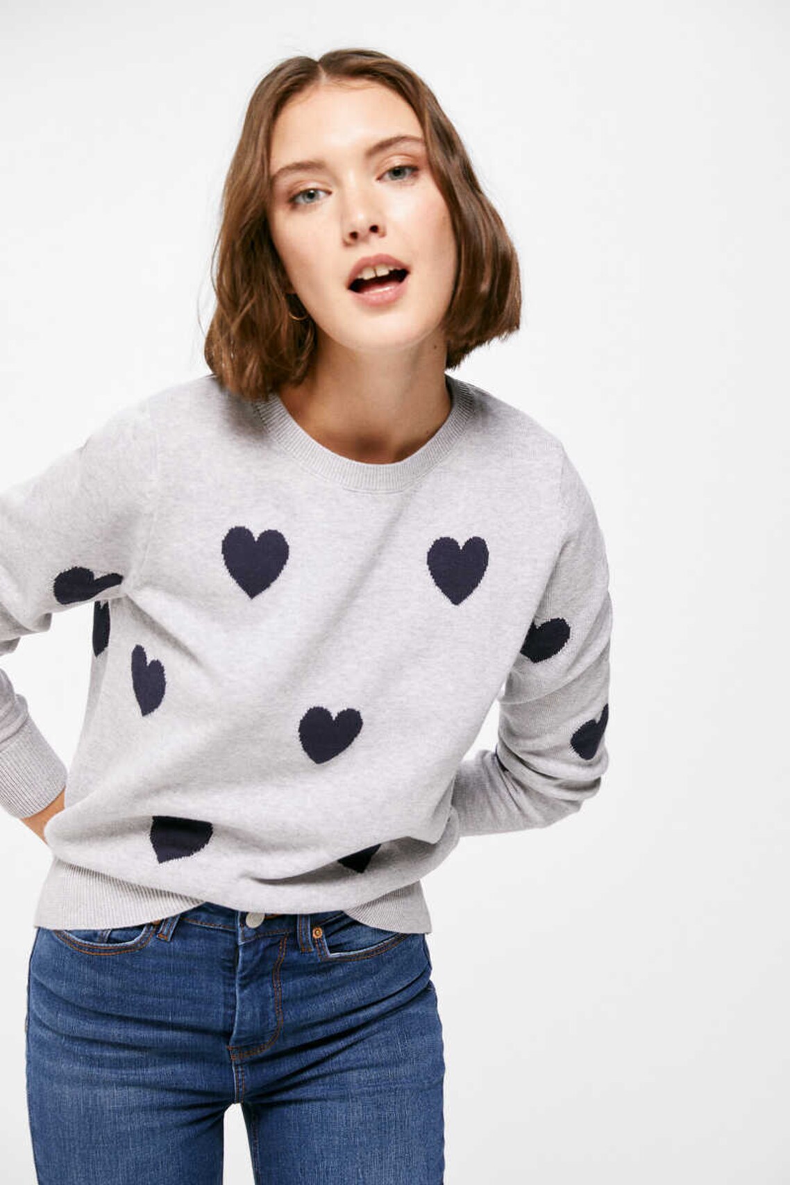 Intarsia hearts jumper in grey