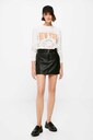 Skirt with leather-effect belt in black