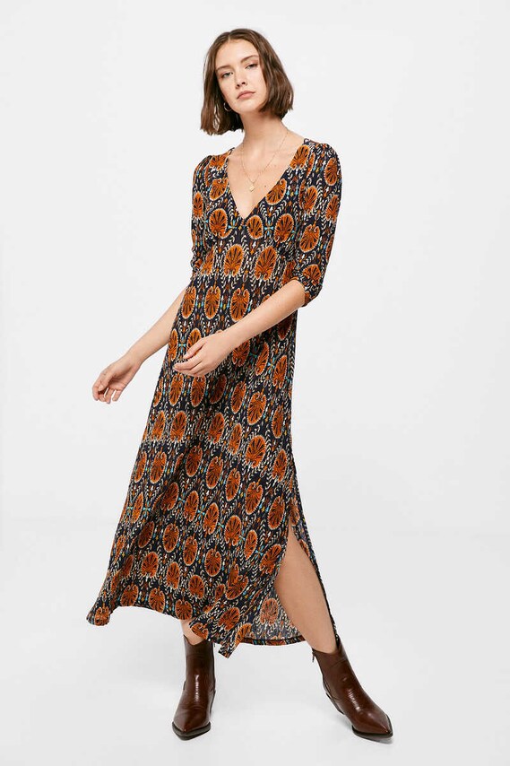 Printed Midi Dress in navy