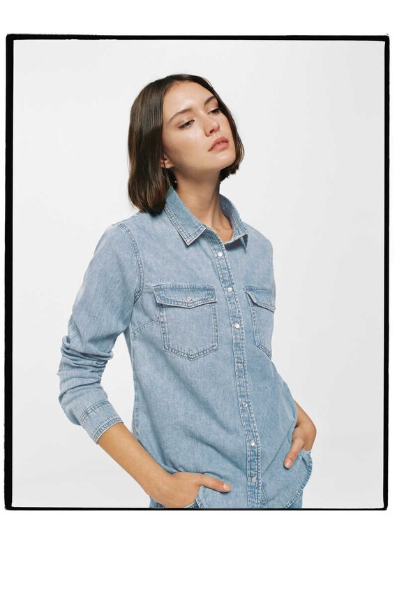 Sustainable wash denim shirt in steel blue