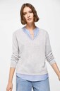 Two-material striped T-shirt in grey