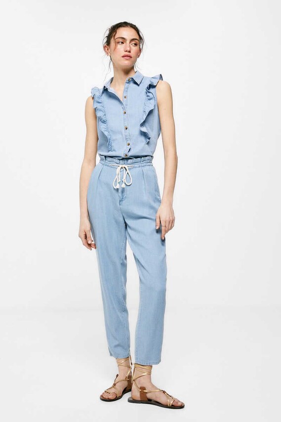 Tencel paperbag trousers in blue