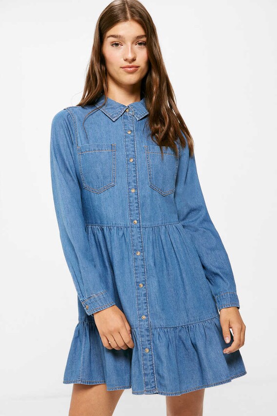 Sustainable wash denim dress in steel blue